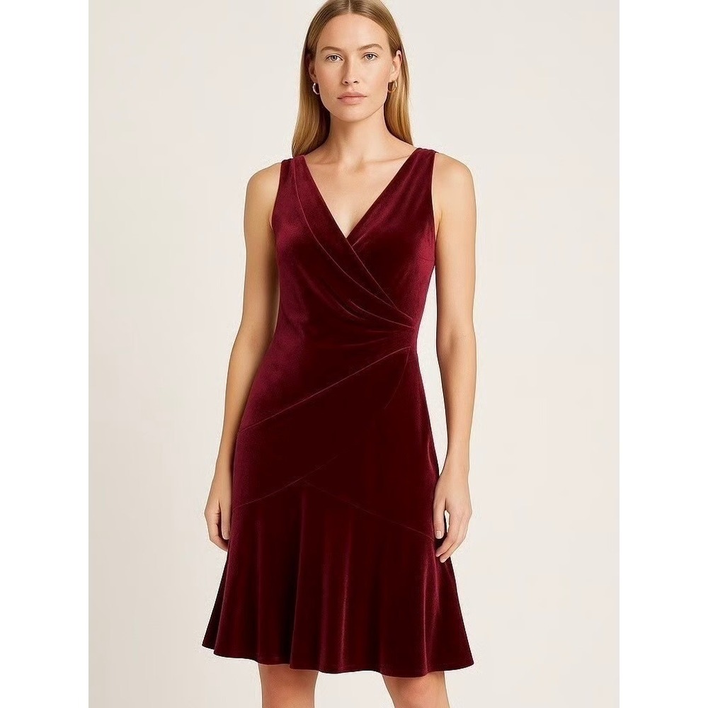 Lauren Ralph Lauren Faux Wrap Velvet Midi Dress Womens 12 Holiday Whimsigoth NWT